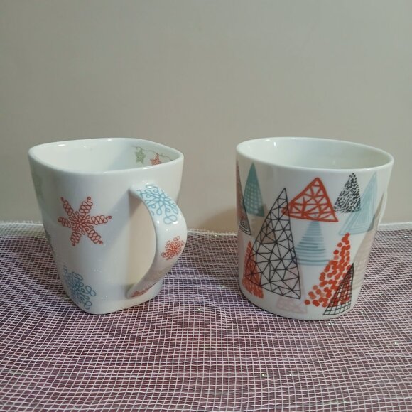 Two Starbucks Christmas/Winter Mugs-Abstract Colorful Trees and Snowflakes - Picture 2 of 4